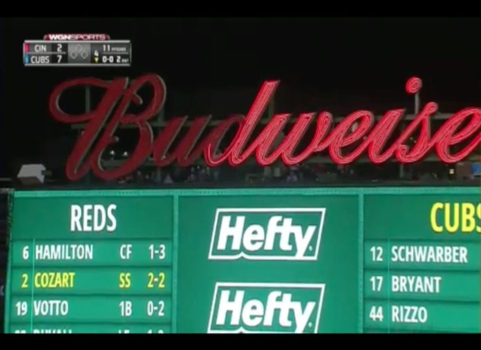 Kyle Schwarber broke the Budweiser sign Cubs