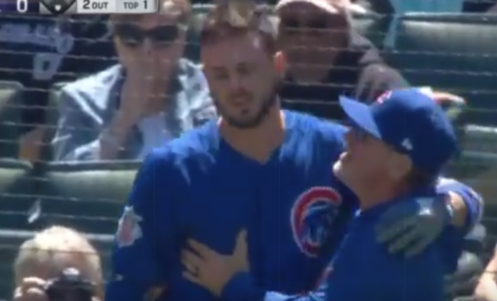 kris bryant leaves game hit in the head cubs