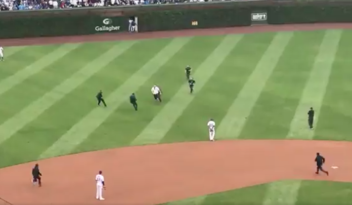 Yankees fan runs on field cubs game