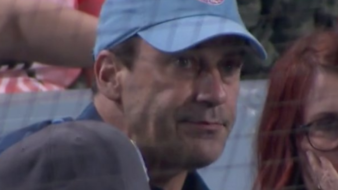 Jon Hamm Cardinals hat Cubs game